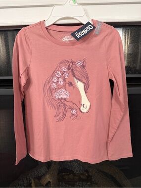 ✨ 🐴 🐎 NWT OshKosh B'gosh Dusty Pink Horse Floral Long-Sleeve shirt